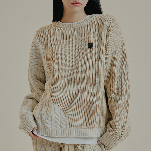 DESTROYED CABLE MIX KNIT_BEIGE