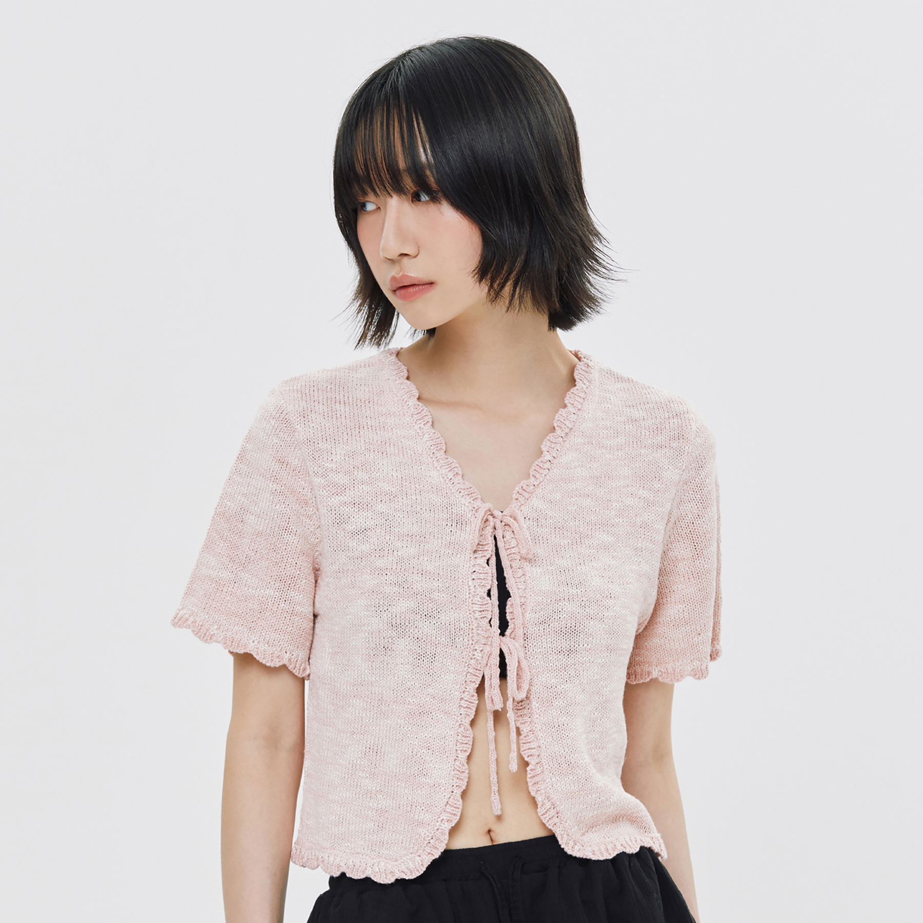 DOUBLE RIBBON LACE CARDIGAN_PINK